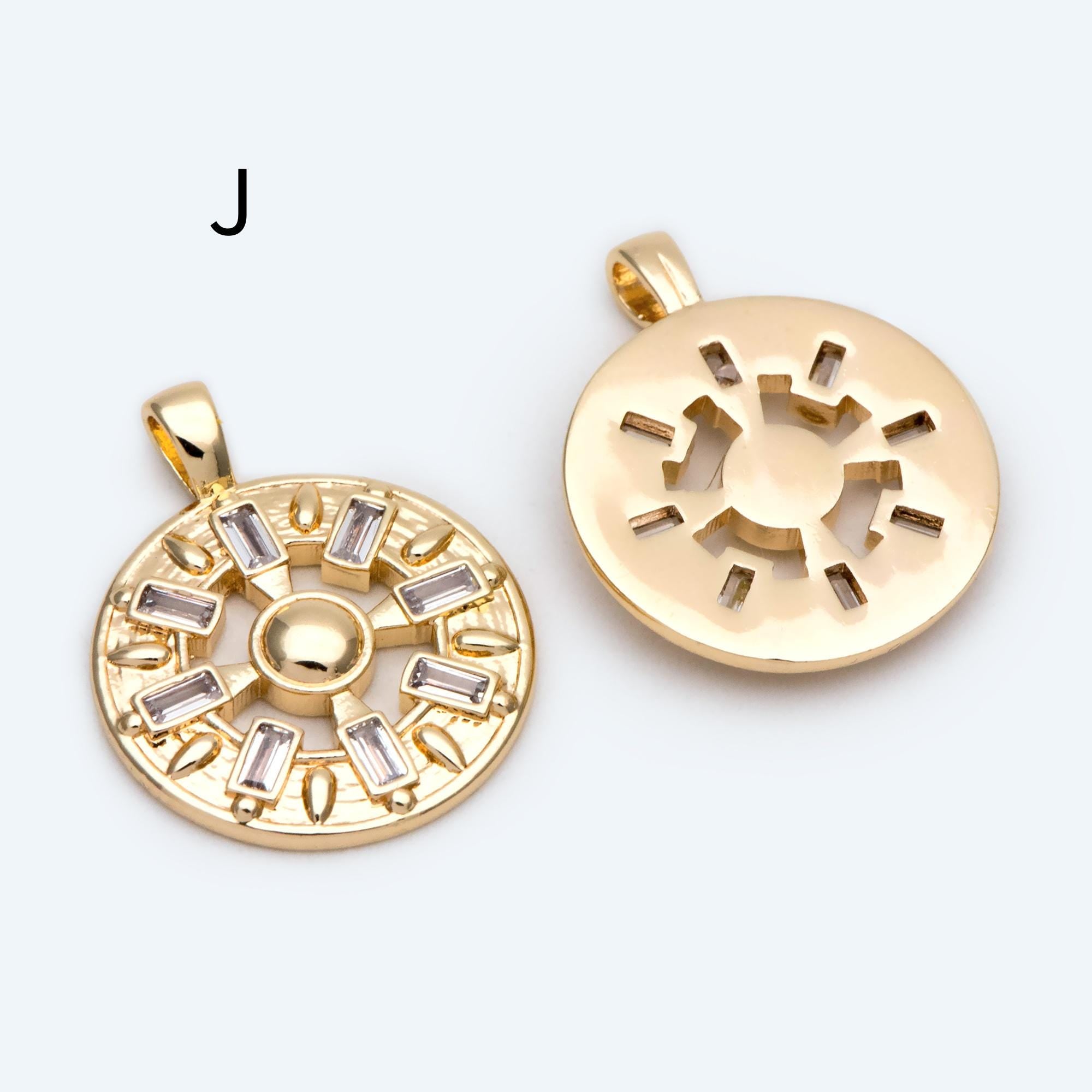 4pcs Gold Round Sun Charms , 18K Gold plated Brass, Disk Sun Pendants (GB-1232)
